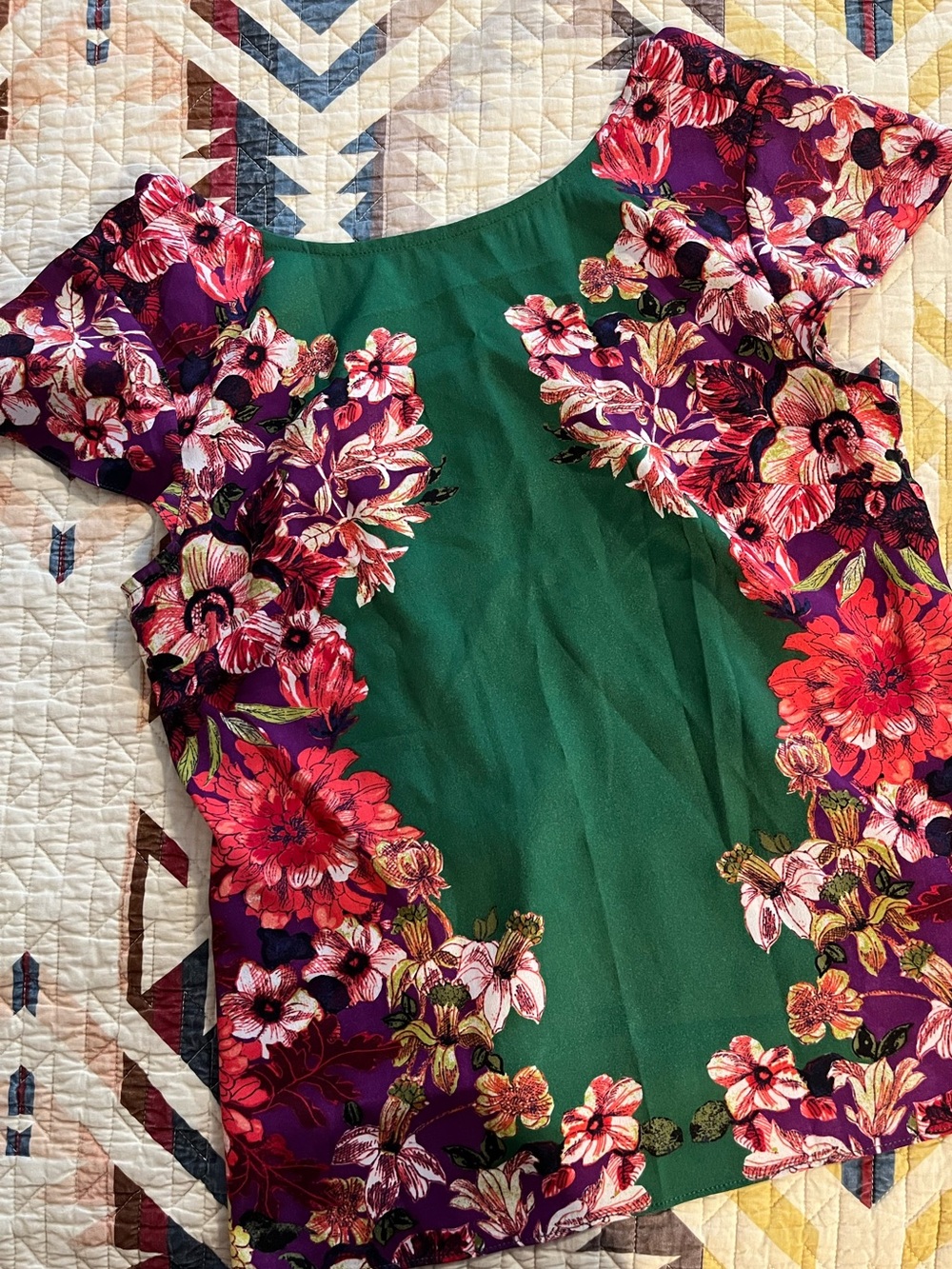 Ann Taylor Pink and Green Floral Blouse